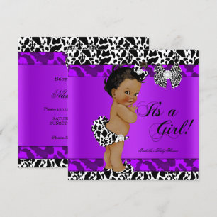 Leopard Cow Purple Girl Baby Shower Ethnic Invitation