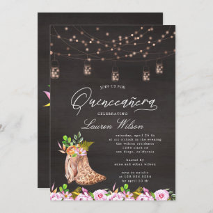 leopard cowboy boots string lights Quinceanera Invitation
