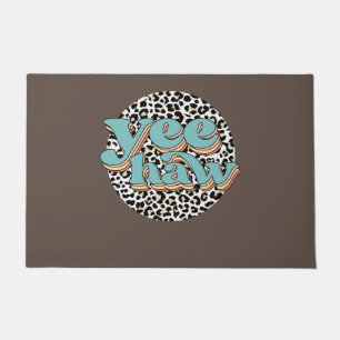 Leopard Cowboy Yeehaw Hold Your Horses Western Cow Doormat