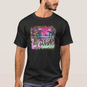 Leopard Cowhide Hello Summer Skeleton In Flamingo T-Shirt