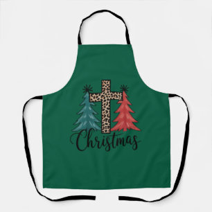 Leopard Cross Christmas Trees Christian  Apron
