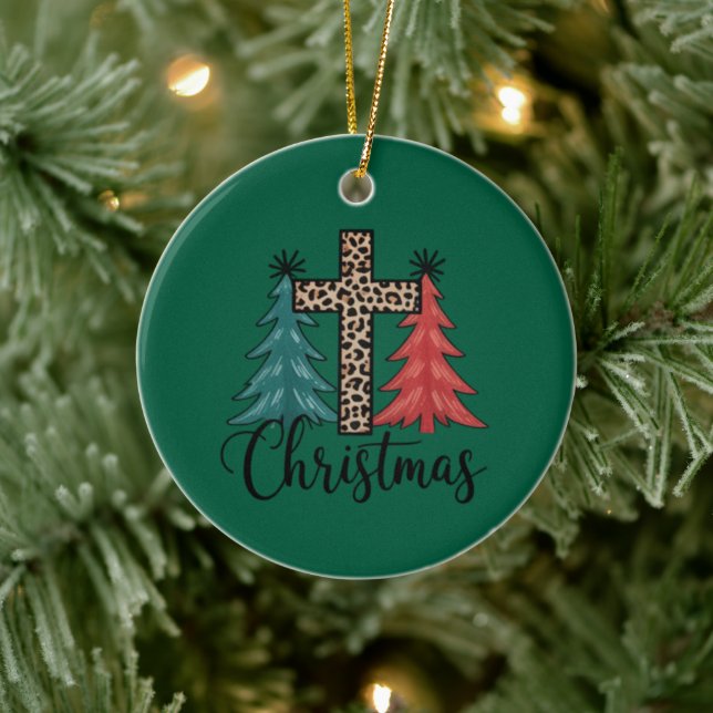 Leopard Cross Christmas Trees Christian  Ceramic Tree Decoration (Tree)