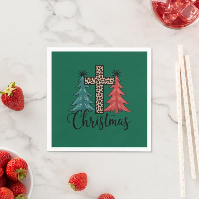 Leopard Cross Christmas Trees Christian  Napkin (Insitu)