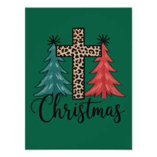 Leopard Cross Christmas Trees Christian  Photo Print