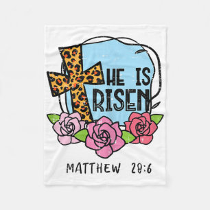 Leopard Cross He Is Risen Easter Jesus Religious W Fleece Blanket