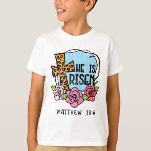 Leopard Cross He Is Risen Easter Jesus Religious W T-Shirt