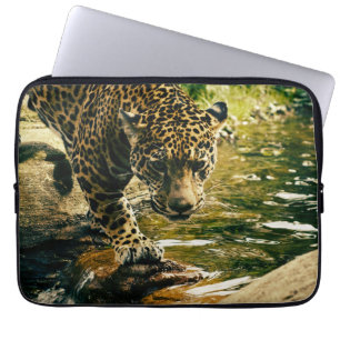 Leopard Crossing a Stream Photograph Laptop Sleeve