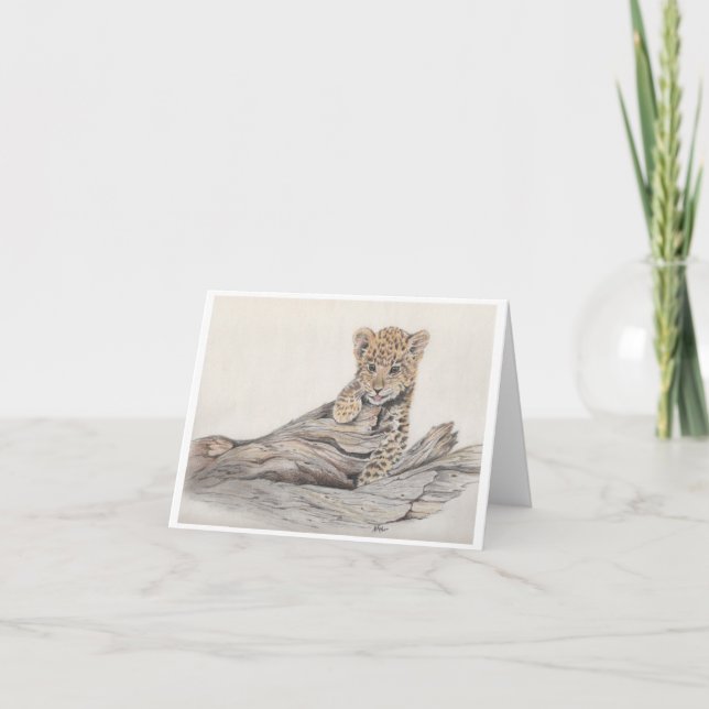 Leopard Cub on a Broken Tree Note Card (Front)