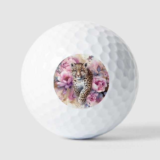 Leopard Cub & Roses Keychain Golf Balls (Front)
