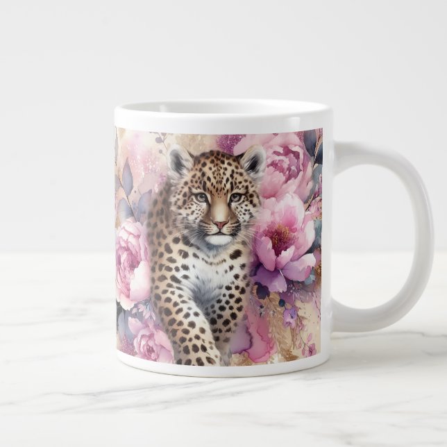 Leopard Cub & Roses Large Coffee Mug (Right)