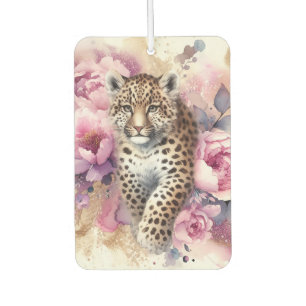 Leopard Cub & Roses Paper Coaster Car Air Freshener
