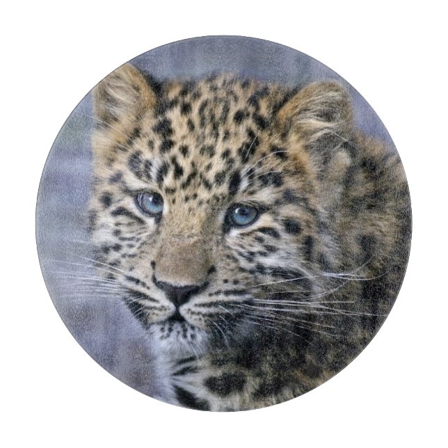 Leopard Cub Round Cutting Board (Front)