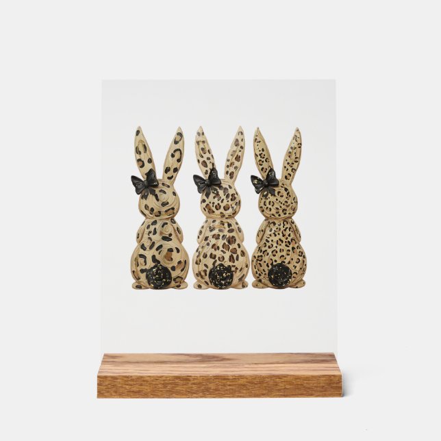 Leopard Cute Bunny Bow Funny Christian Easter Day  Acrylic Sign (Front)