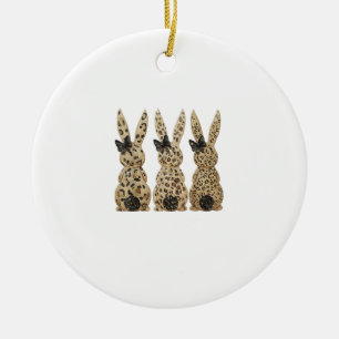 Leopard Cute Bunny Bow Funny Christian Easter Day  Ceramic Tree Decoration