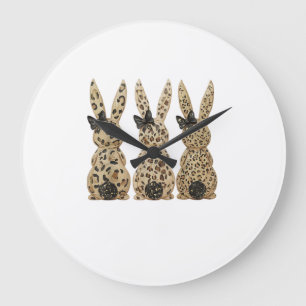 Leopard Cute Bunny Bow Funny Christian Easter Day  Large Clock