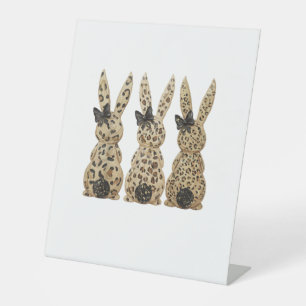 Leopard Cute Bunny Bow Funny Christian Easter Day  Pedestal Sign