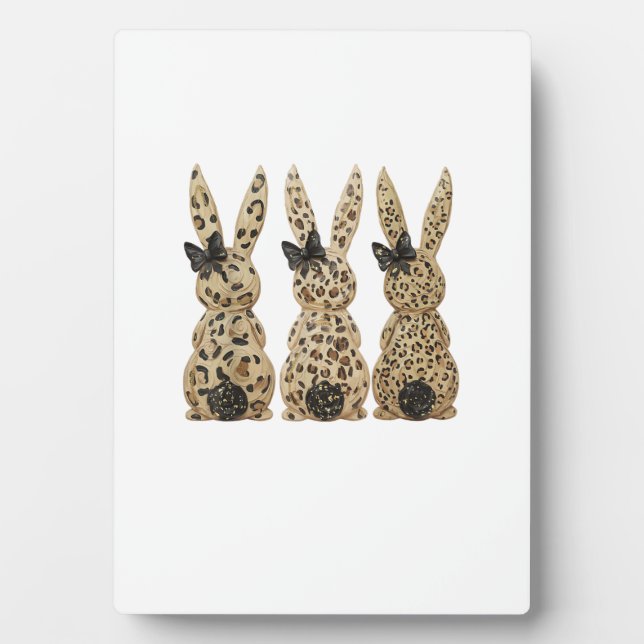 Leopard Cute Bunny Bow Funny Christian Easter Day  Plaque (Front)
