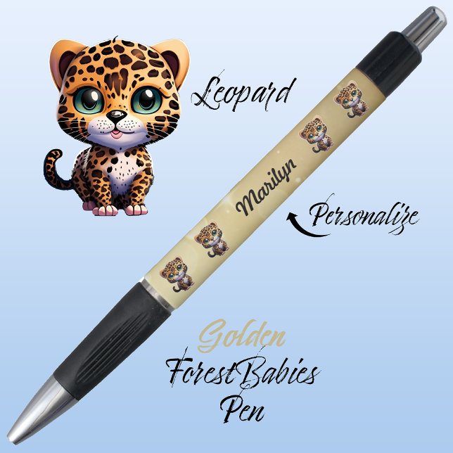 Leopard, Cute Unique Whimsical Cat Graphic Gold (Cute Whimsical Leopard Cartoon Graphic, Gold Customizable ForestBabies Pen 🐆)