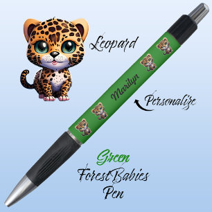Leopard, Cute Unique Whimsical Kitty Cat Green
