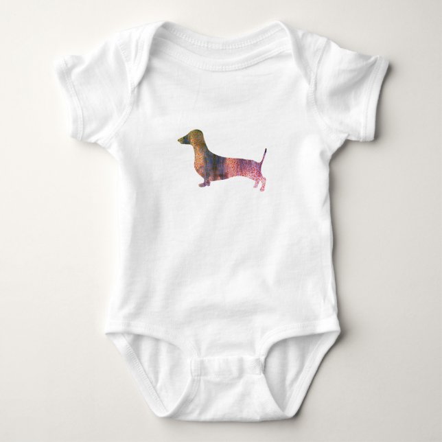 Leopard dachshund baby bodysuit (Front)