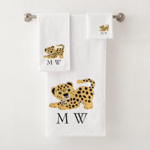 Leopard Design Monogrammed Bath Towel Set