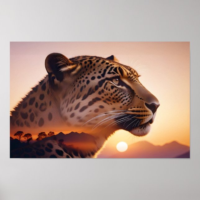 Leopard Double Exposure Animal Nature Wilderness  Poster (Front)