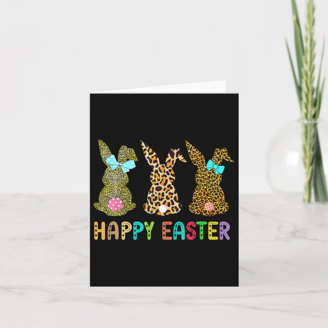Leopard Easter Bunny Rabbit Trio Cute Easter Day  Card (Front)