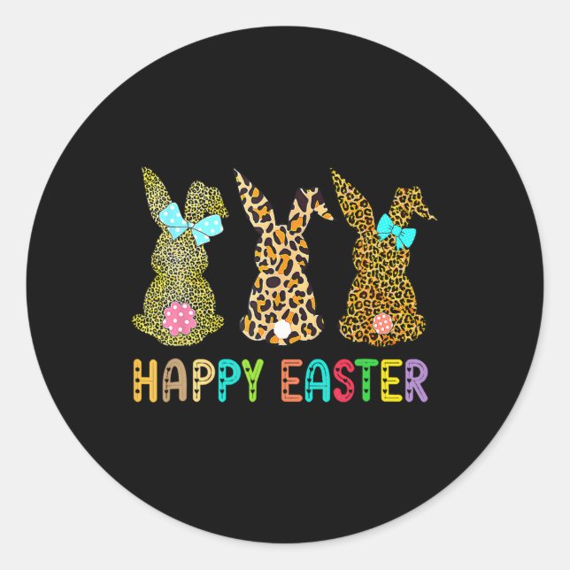 Leopard Easter Bunny Rabbit Trio Cute Easter Day  Classic Round Sticker (Front)