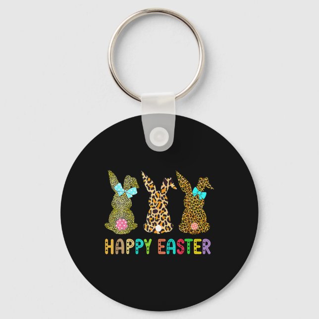 Leopard Easter Bunny Rabbit Trio Cute Easter Day  Key Ring (Front)