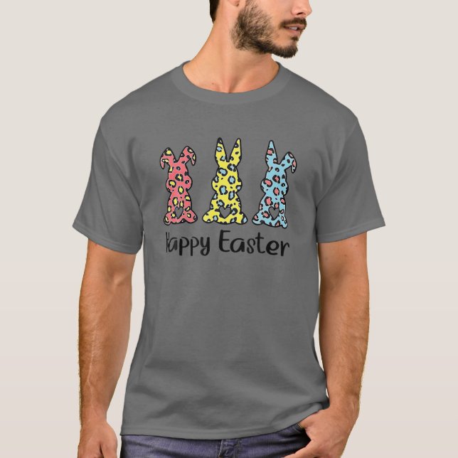 Leopard Easter Bunny Rabbit Trio Cute Easter Day T-Shirt (Front)