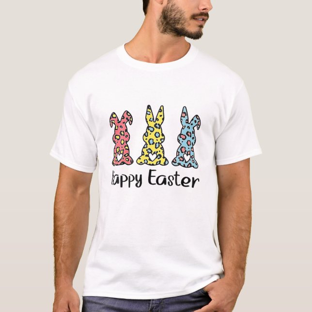 Leopard Easter Bunny Rabbit Trio Cute Easter Day T-Shirt (Front)