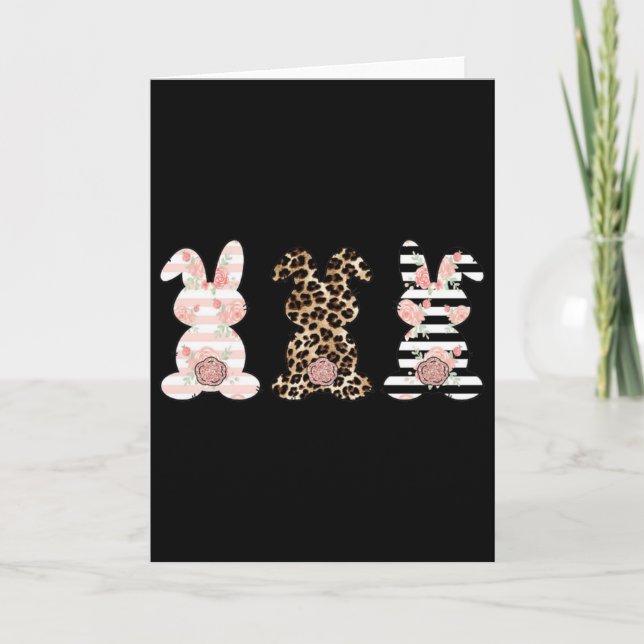 Leopard Easter Bunny Rabbit Trio Cute Easter Swea  Card (Front)