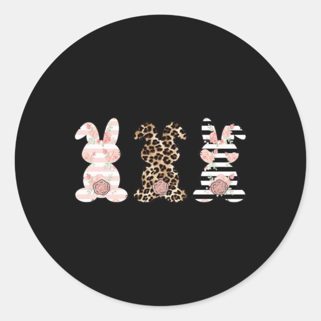 Leopard Easter Bunny Rabbit Trio Cute Easter Swea  Classic Round Sticker (Front)