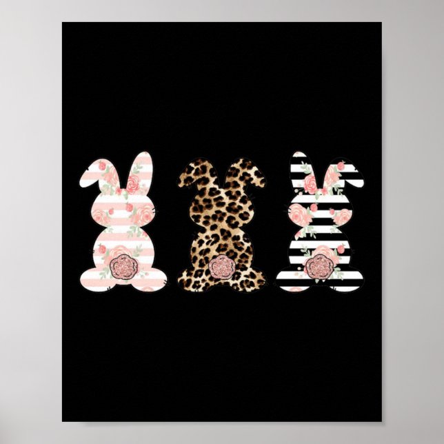 Leopard Easter Bunny Rabbit Trio Cute Easter Swea  Poster (Front)