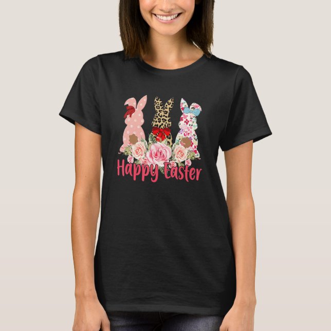 Leopard Easter Bunny Rabbit Trio Cute Happy Easter T-Shirt (Front)