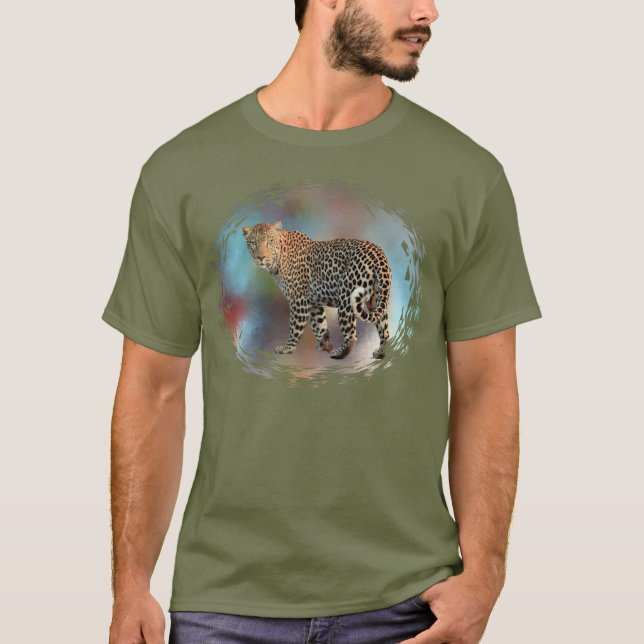 Leopard Elegant Modern Fatigue Green Template T-Shirt (Front)