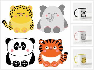 Leopard, elephant, panda, tiger - kawaii animals