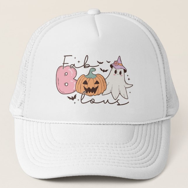 Leopard Fab Boo Lous Halloween Trucker Hat (Front)