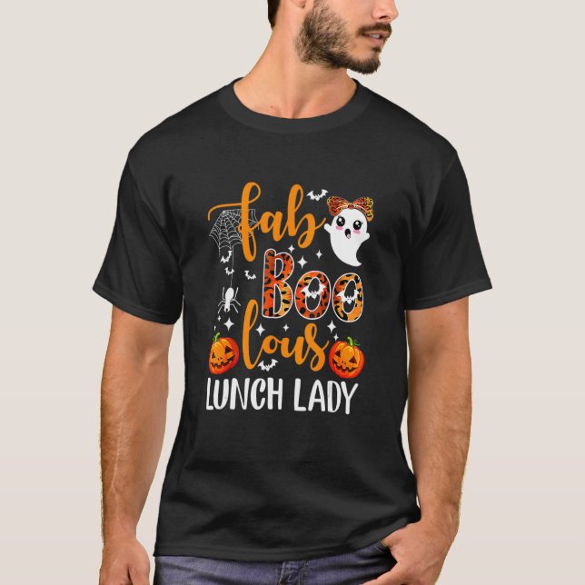 Leopard Fab Boo Lous Lunch Lady Team Teacher Hallo T-Shirt (Front)