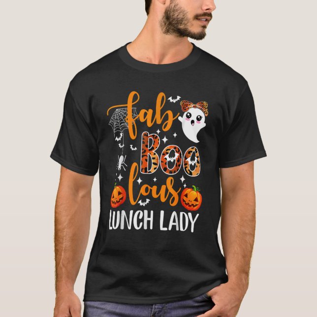 Leopard Fab Boo Lous Lunch Lady Team Teacher Hallo T-Shirt (Front)