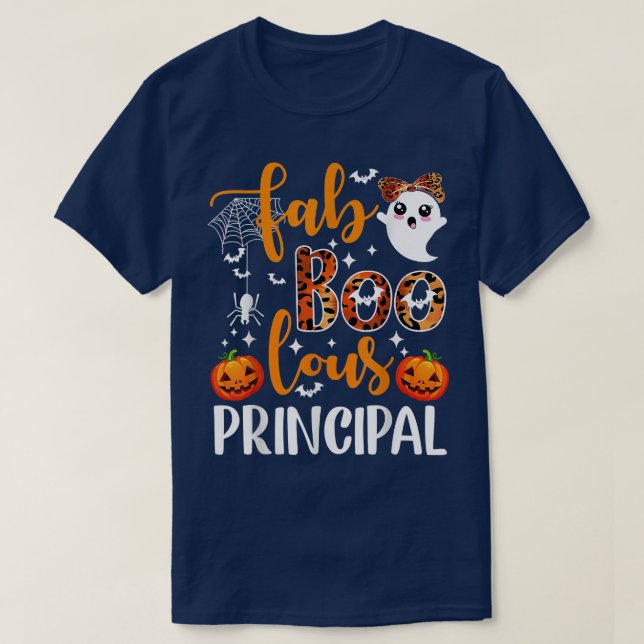 Leopard Faboolous Principal Spooky Principal Hallo T-Shirt (Design Front)