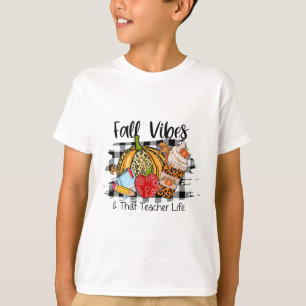 Leopard Fall Autumn Vibes Thankful Teacher Life Th T-Shirt