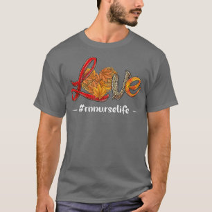 Leopard Fall leaf Love Rn Nurse Life Thanksgiving T-Shirt