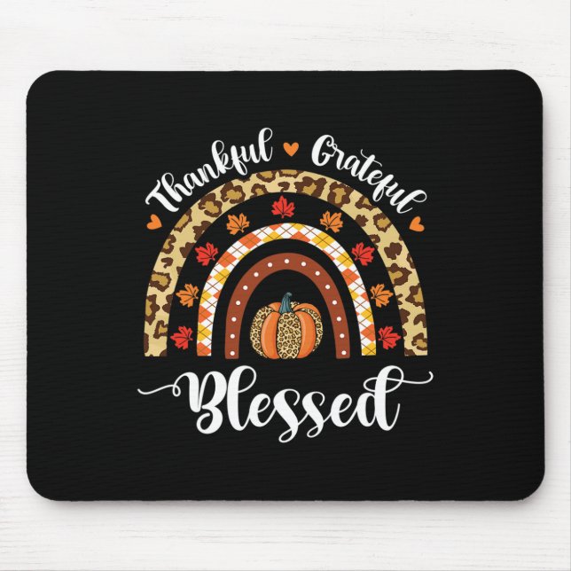 Leopard Fall Rainbow Thankful Grateful Blessed Pum Mouse Mat (Front)