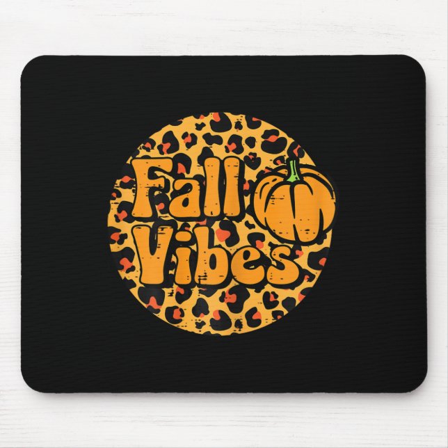 Leopard Fall Vibes Cute Autumn Thanksgiving Women  Mouse Mat (Front)