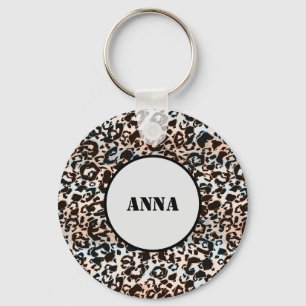 leopard, fashionable, spotted, brown,personalised key ring