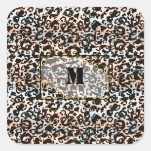 leopard, fashionable, spotted, brown,personalised square sticker