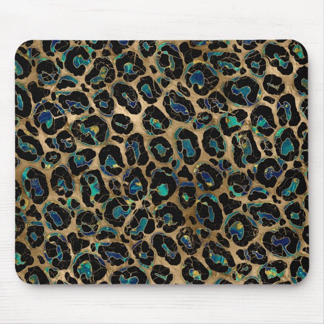 Leopard Faux Fur Texture Marble and gold Mouse Mat (Front)
