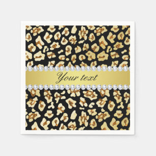 Leopard Faux Gold Glitter and Foil Black Napkin