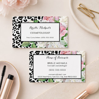 Leopard Floral Cosmetologist Business Card